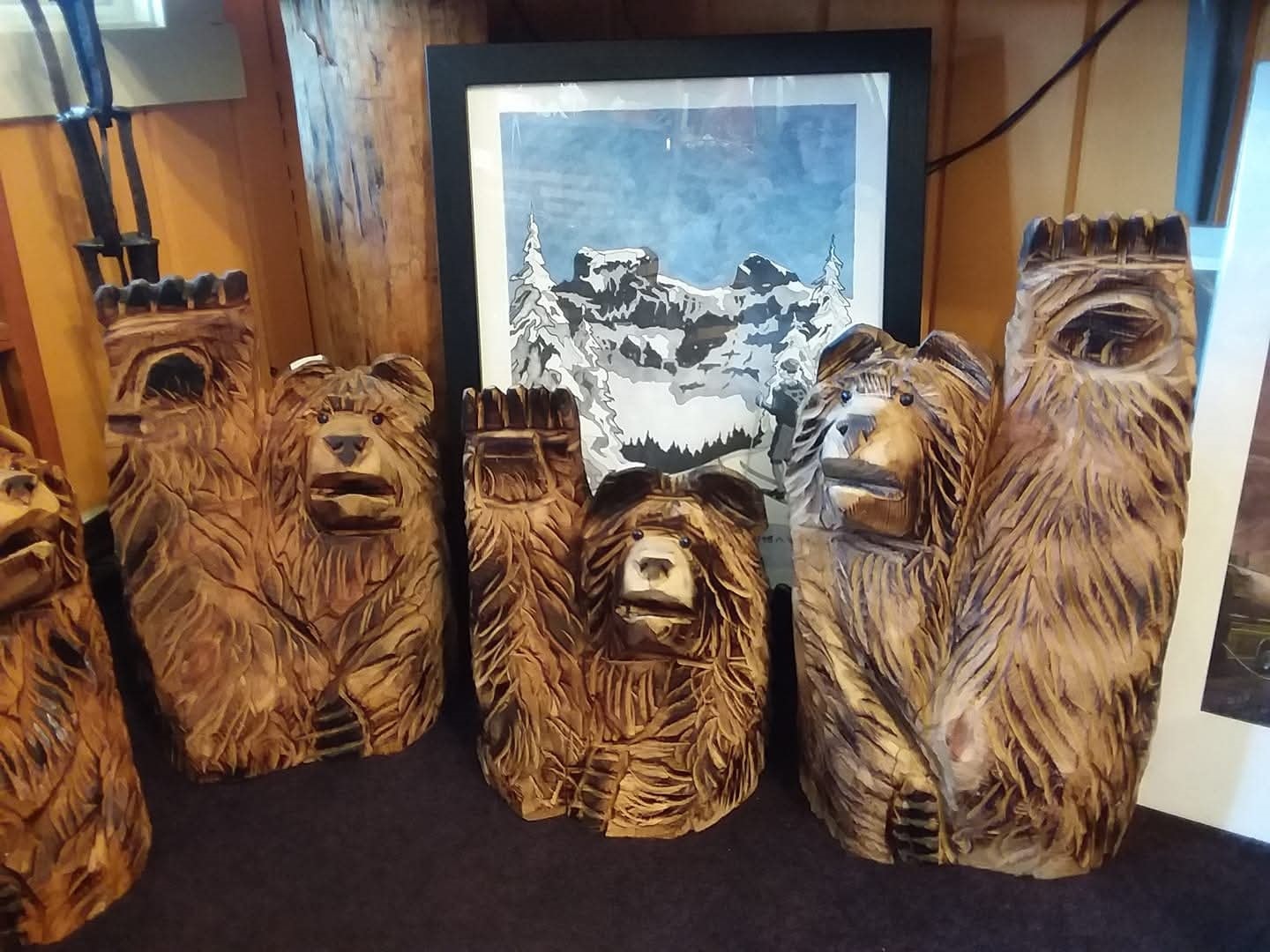 Hand-carved wooden bears at All That MATTERS